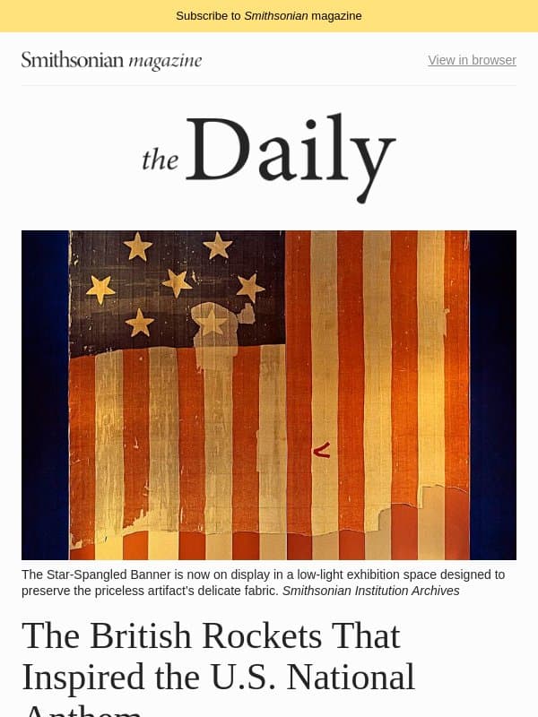 The British Rockets That Inspired the U.S. National Anthem, a Family of Barn Owls Has Moved Into New York City’s Upper West Side and More email from Smithsonian Magazine