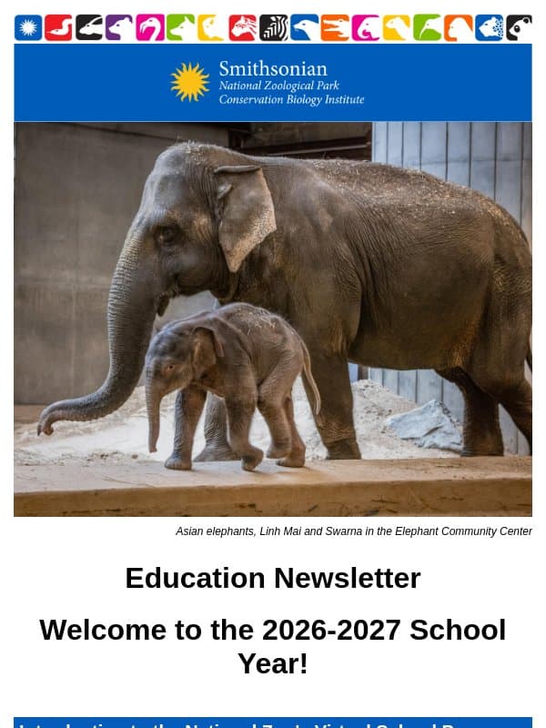 National Zoo Education Newsletter - August 2026 email from Smithsonian National Zoological Park