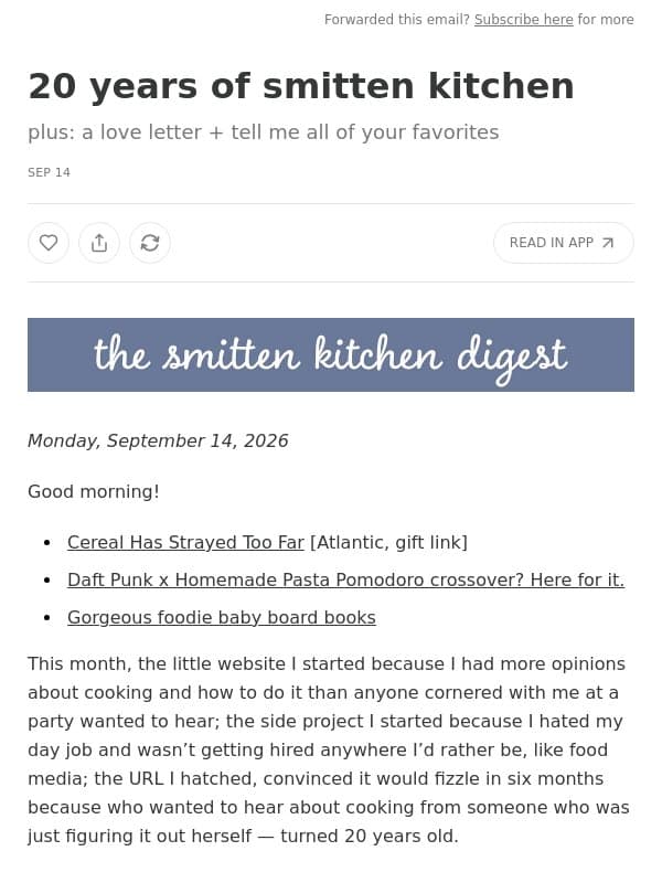 20 years of smitten kitchen email from Smitten Kitchen