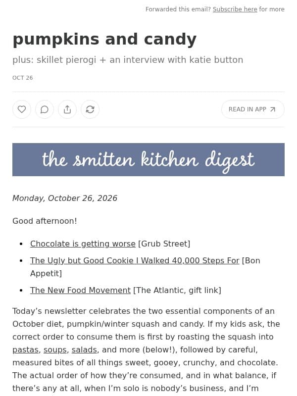 pumpkins and candy email from Smitten Kitchen