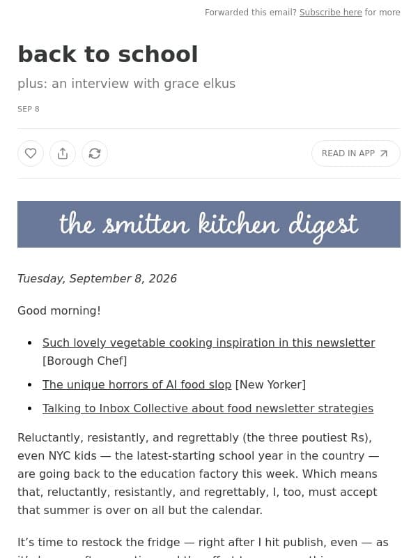 back to school email from Smitten Kitchen