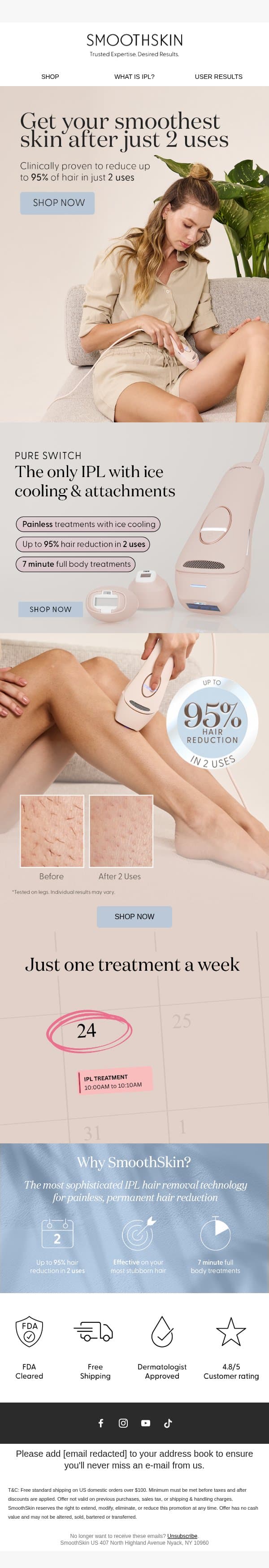 2 uses for up to 95% less hair email from SmoothSkin screenshot