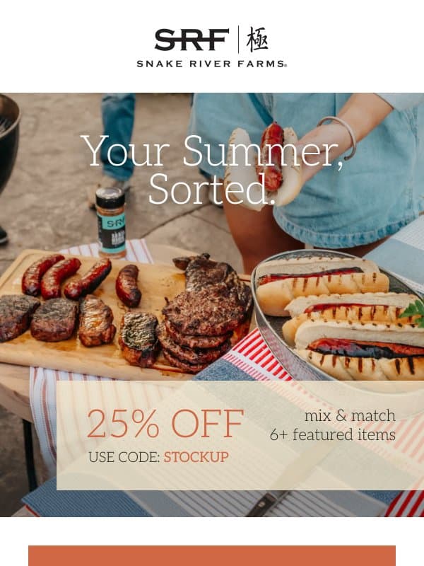 Save 25% On Summer Favorites email from Snake River Farms
