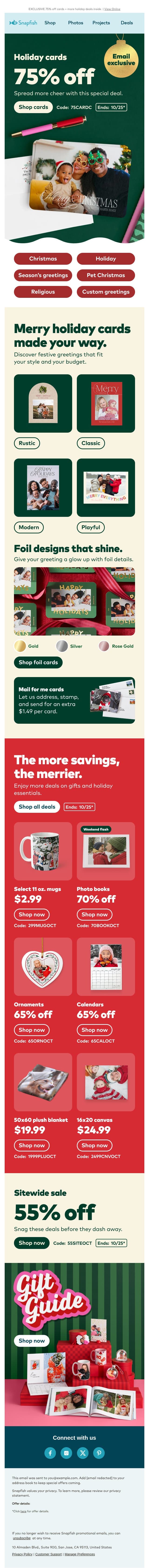 🎄Your holiday card guide is here🎁 email from Snapfish screenshot