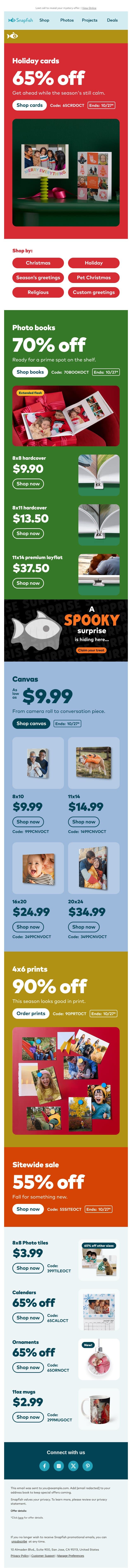 ⏳ 65% off cards ends at midnight! email from Snapfish screenshot