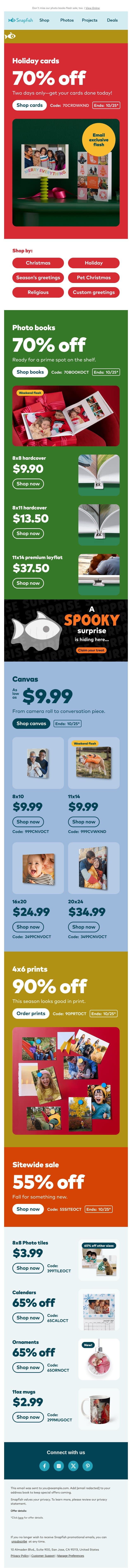 Exclusive alert 🚨 holiday cards are 70% off email from Snapfish screenshot