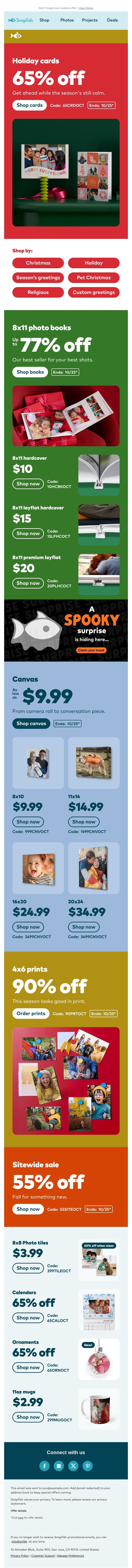 π Still thinking about 65% off cards? email from Snapfish screenshot