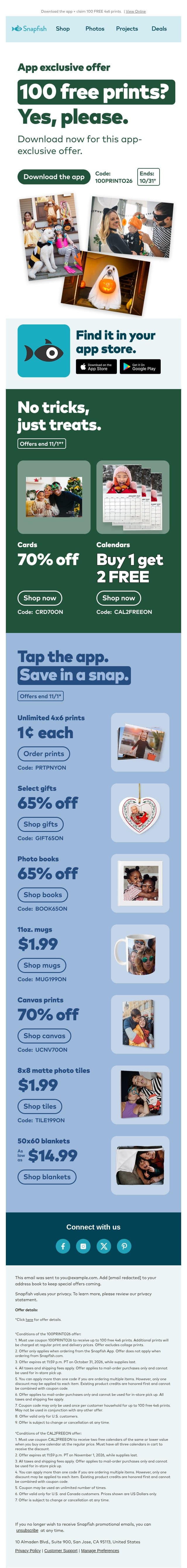 🎃 Don’t miss your Halloween treat! email from Snapfish screenshot