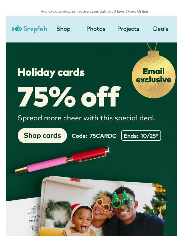 ✨ 2026 Holiday cards are here—Exclusive 75% off! email from Snapfish
