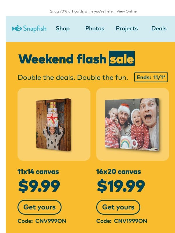 🖼️ Double canvas flash deal just dropped! email from Snapfish