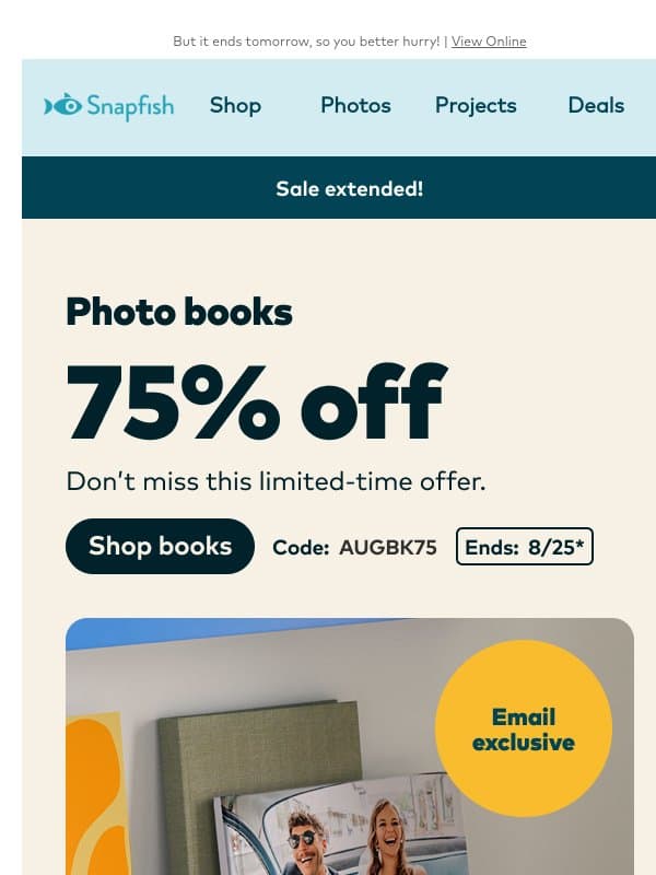 🎉 Email exclusive: 75% off photo books is yours email from Snapfish