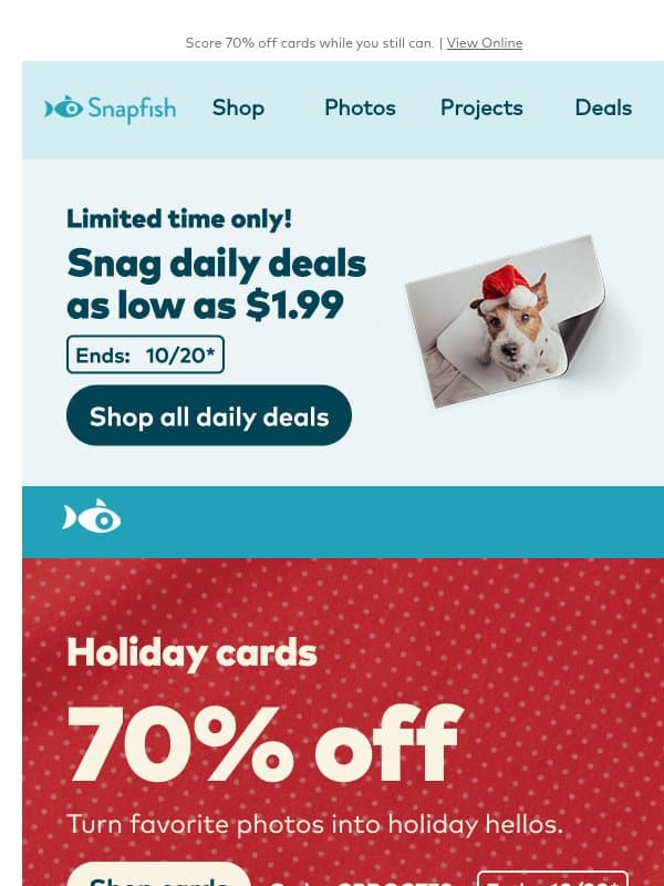 🚨 Last day for deals as low as $1.99! email from Snapfish