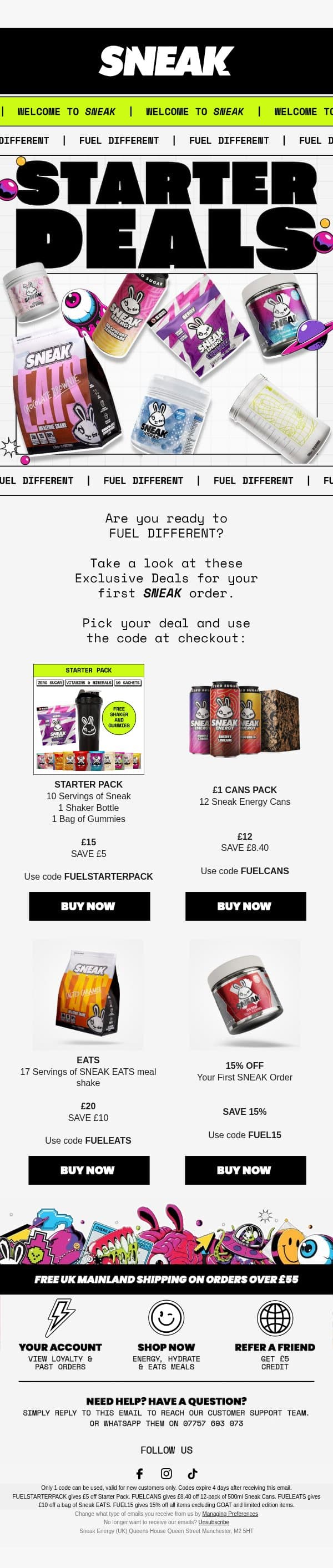 Starter Deals Just For You email from Sneak Energy screenshot