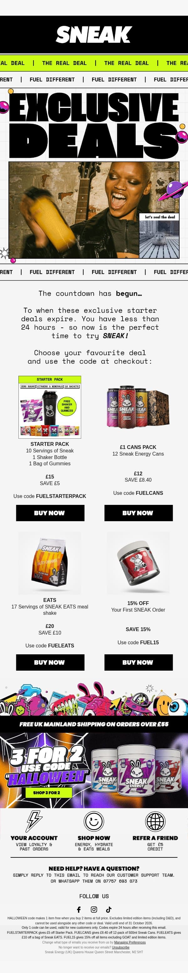 EXPIRING: Exclusive Deals email from Sneak Energy screenshot