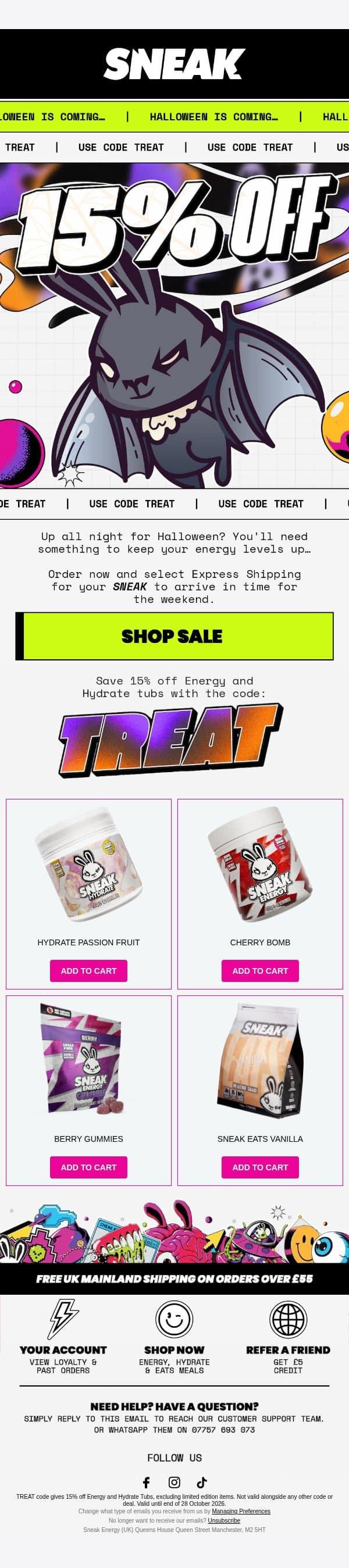 Don't forget 15% off email from Sneak Energy screenshot