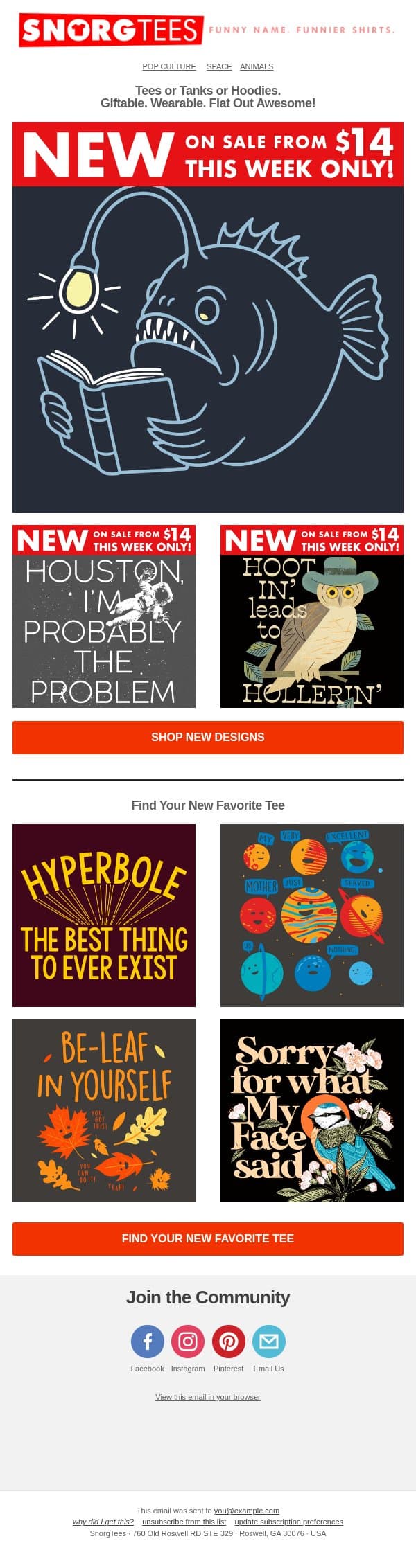 New Shirts Just Landed! π email from SnorgTees screenshot