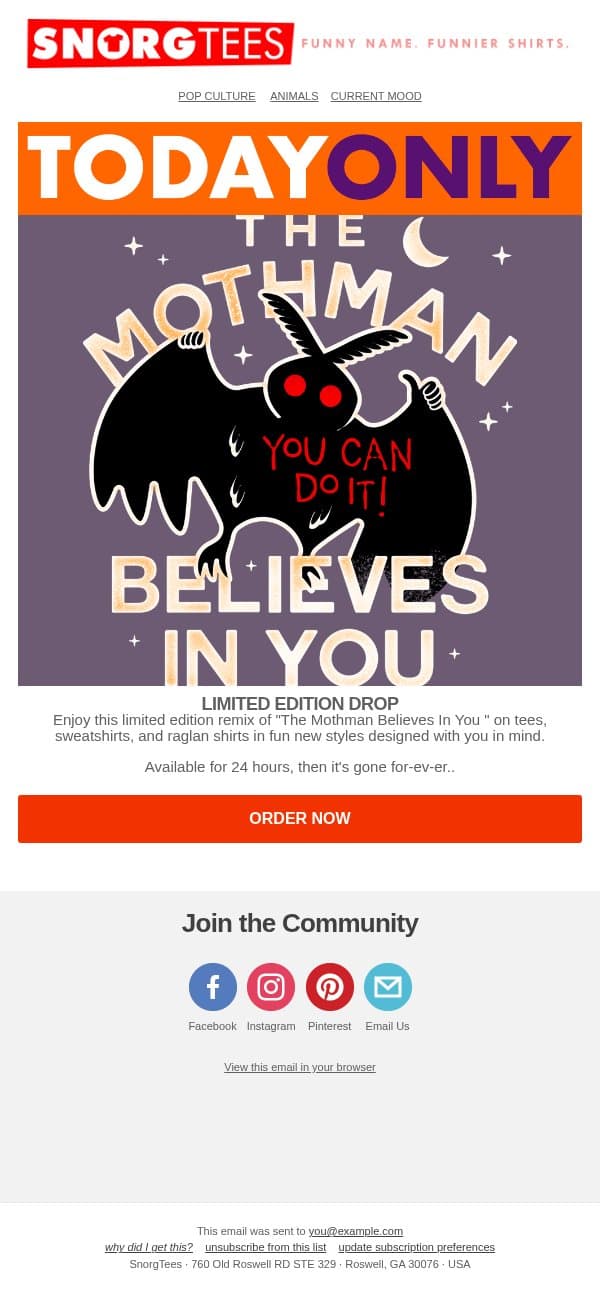 The Mothman Believes In You - Limited Drop! π email from SnorgTees screenshot