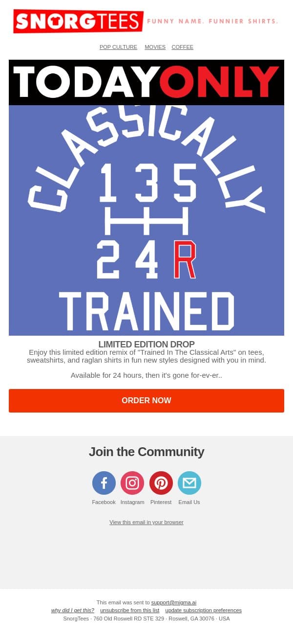 Classically Trained - Limited Drop! email from SnorgTees screenshot