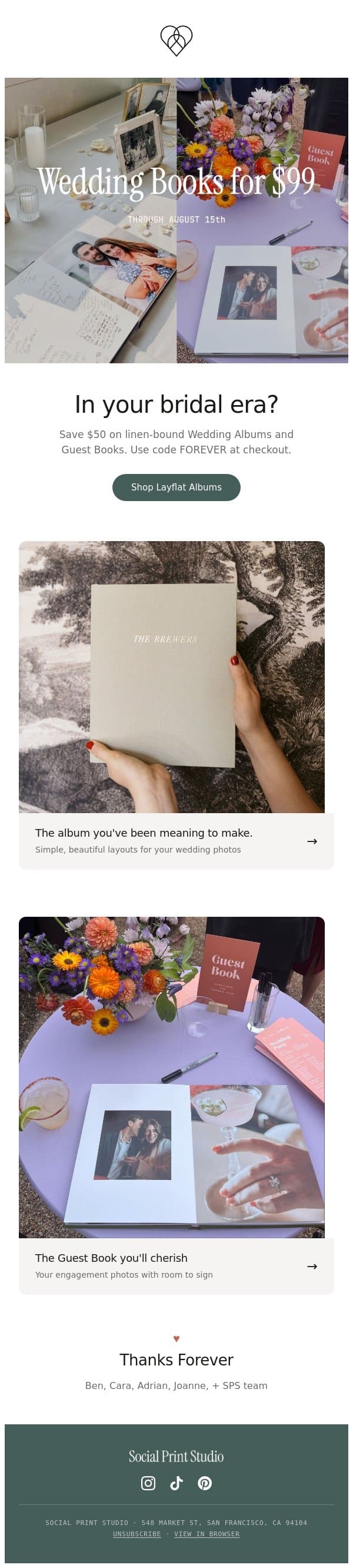 Say 'I Do' to Our Wedding Albums for $99 email from Social Print Studio screenshot