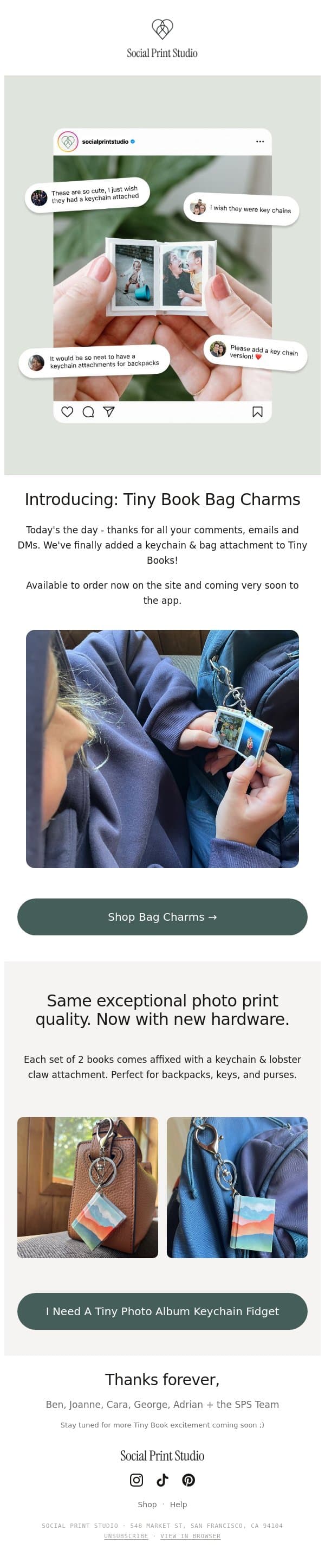 Our most requested new product is here! email from Social Print Studio screenshot