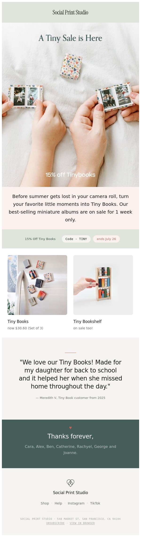 π For our Tiny Book Fans... a Tiny Sale! email from Social Print Studio screenshot