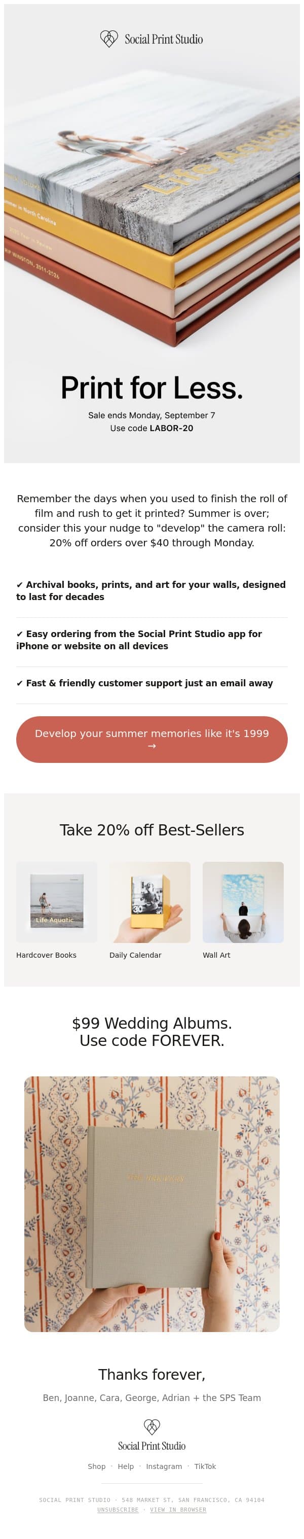 Don’t Miss the Big Long Weekend Sale email from Social Print Studio screenshot