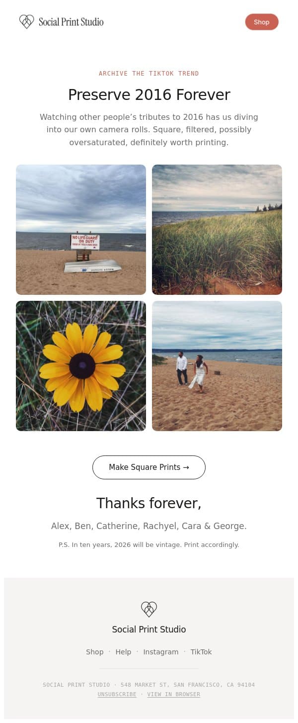 A TikTok trend but make it archival email from Social Print Studio screenshot