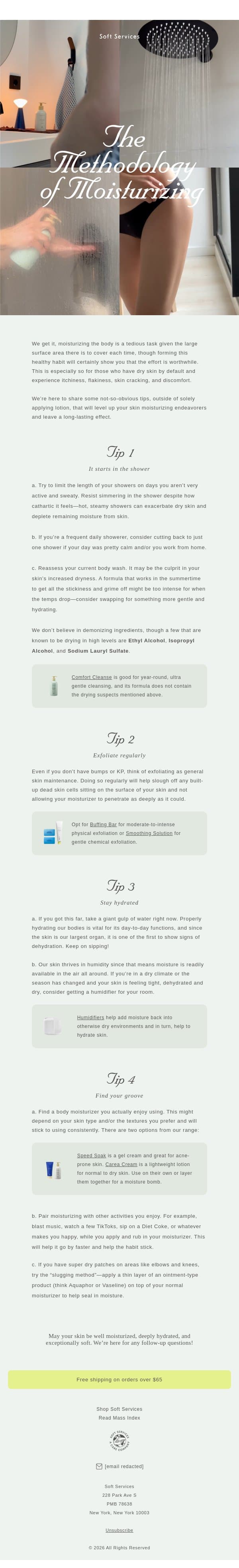 Not-so-obvious tips on moisturizing effectively email from Softservices screenshot