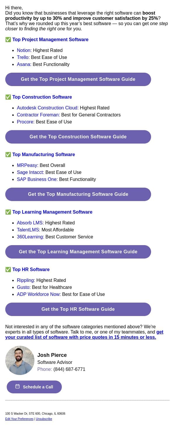 🚀 Unlock 30% more efficiency with the right tools email from Software Advice screenshot