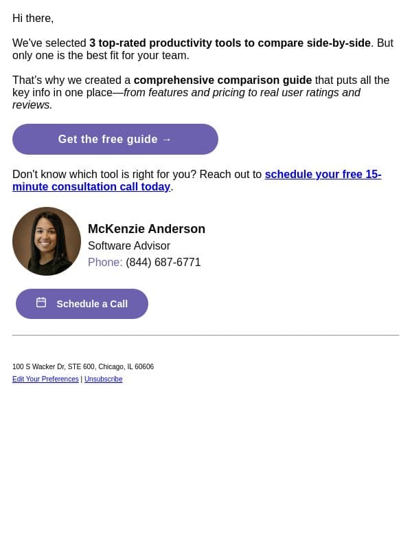📥 Your productivity software comparison guide awaits inside email from Software Advice screenshot