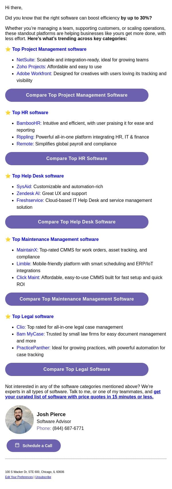 📈 The right tools can increase your efficiency by 30% email from Software Advice screenshot