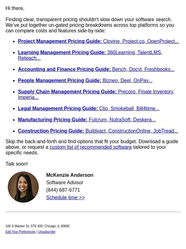 π Clear pricing guides for top software email from Software Advice screenshot