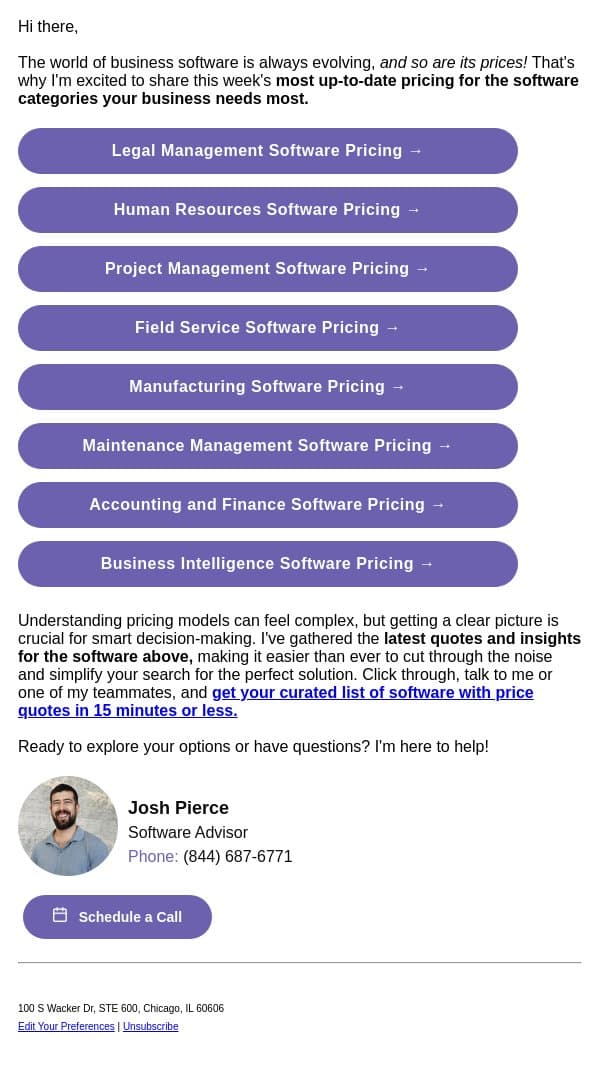 💰 See this week’s latest software pricing email from Software Advice screenshot
