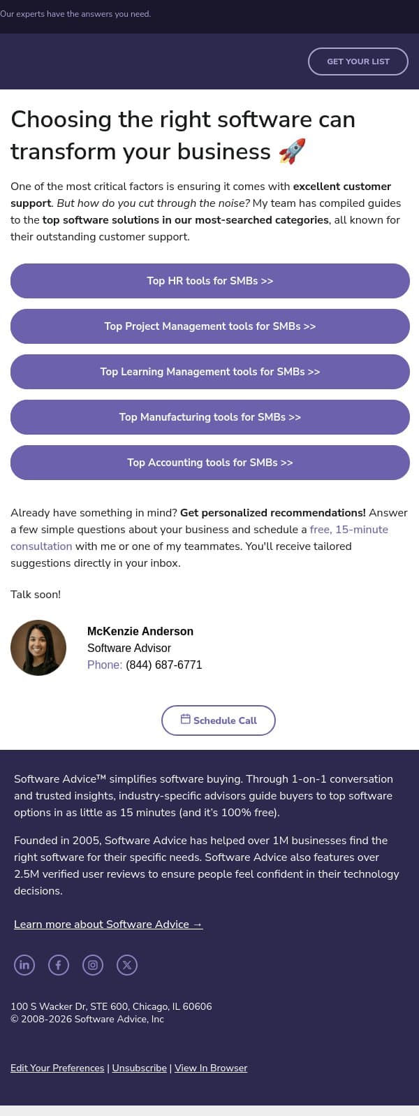 📩 Unveiling the best software with trusted customer support email from Software Advice screenshot