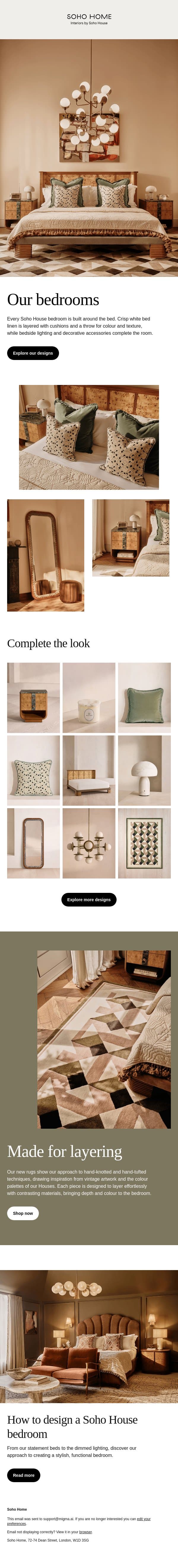 How we design our bedrooms email from Soho Home screenshot