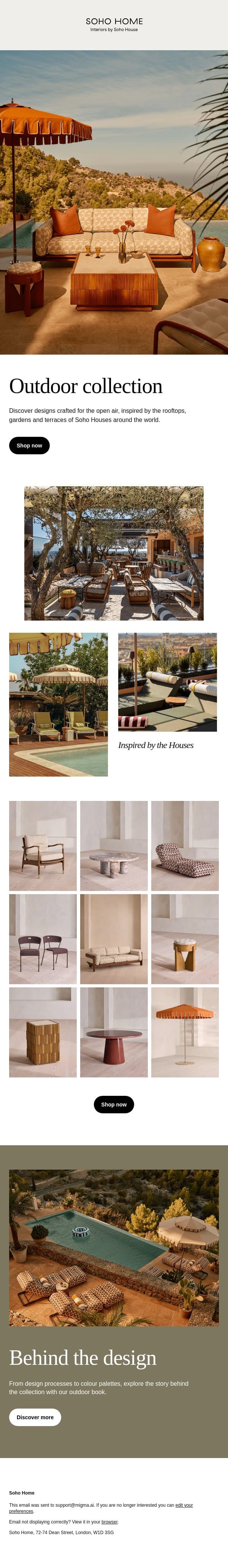 Designs for outdoor living email from Soho Home screenshot