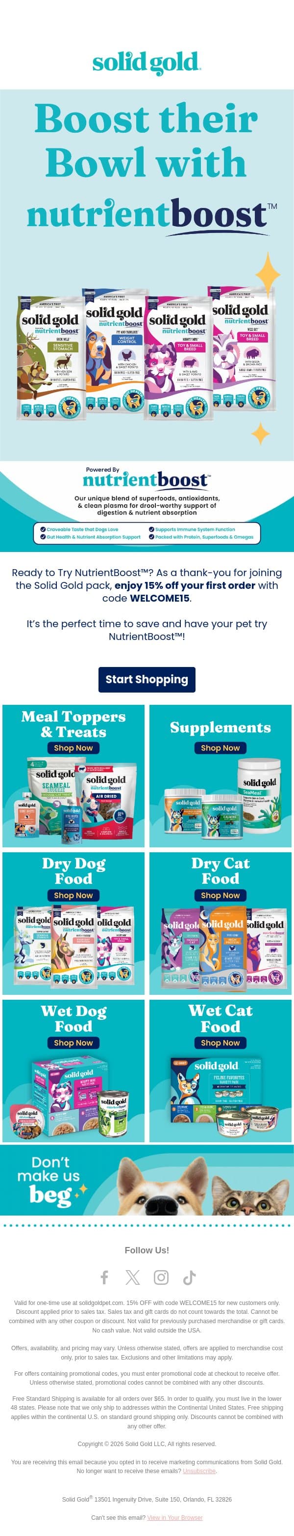 Boost their bowl with NutrientBoost™ 🐕🐈 email from Solid Gold screenshot