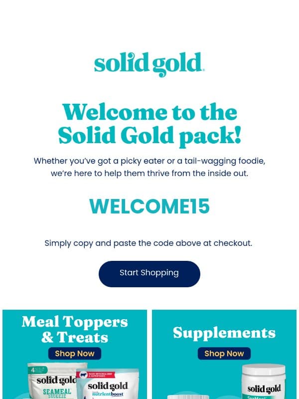 Welcome to the Solid Gold Pack! 🐶😻 email from Solid Gold