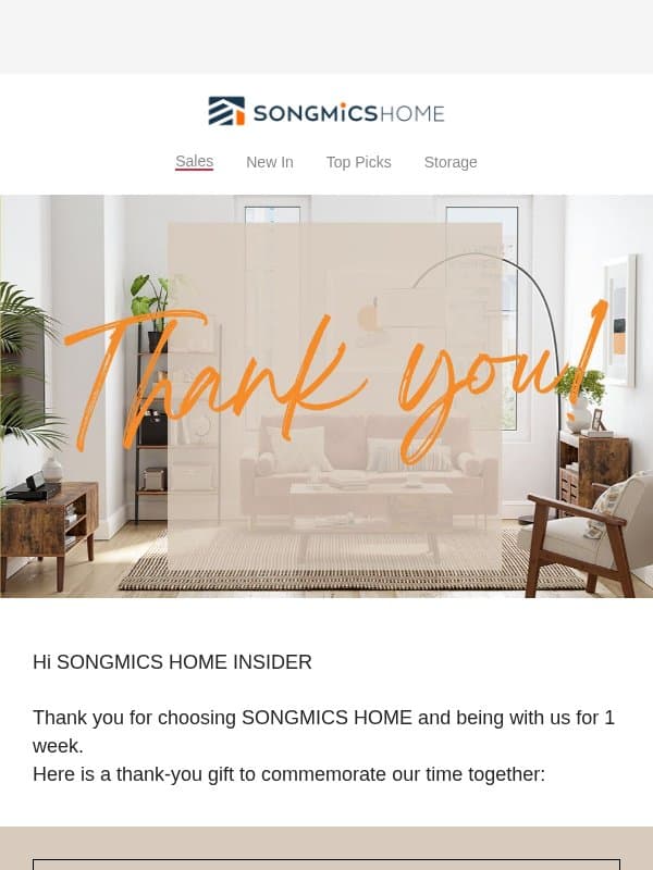 Unwrap your thank you present 🎁 email from SONGMICS