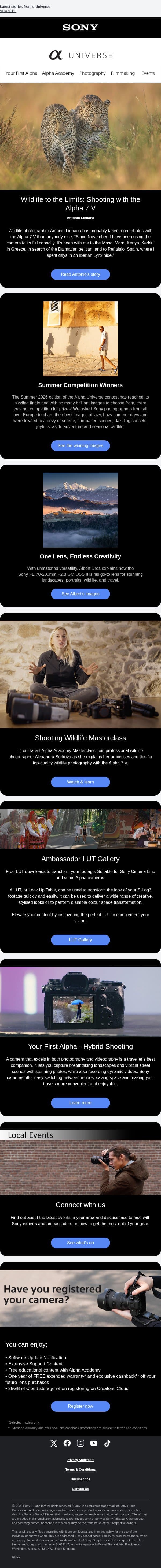 Wildlife with the Alpha 7 V – α Universe Newsletter 📷 email from Sony UK screenshot