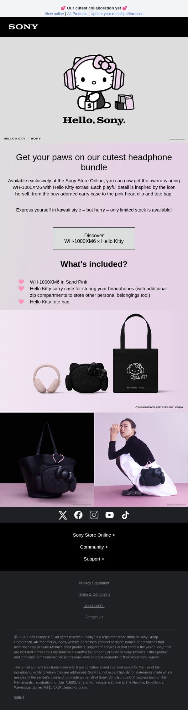 LIMITED EDITION: WH-1000XM6 x Hello Kitty email from Sony UK screenshot