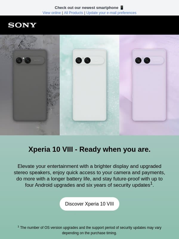 Xperia 10 VIII - Ready when you are. email from Sony UK