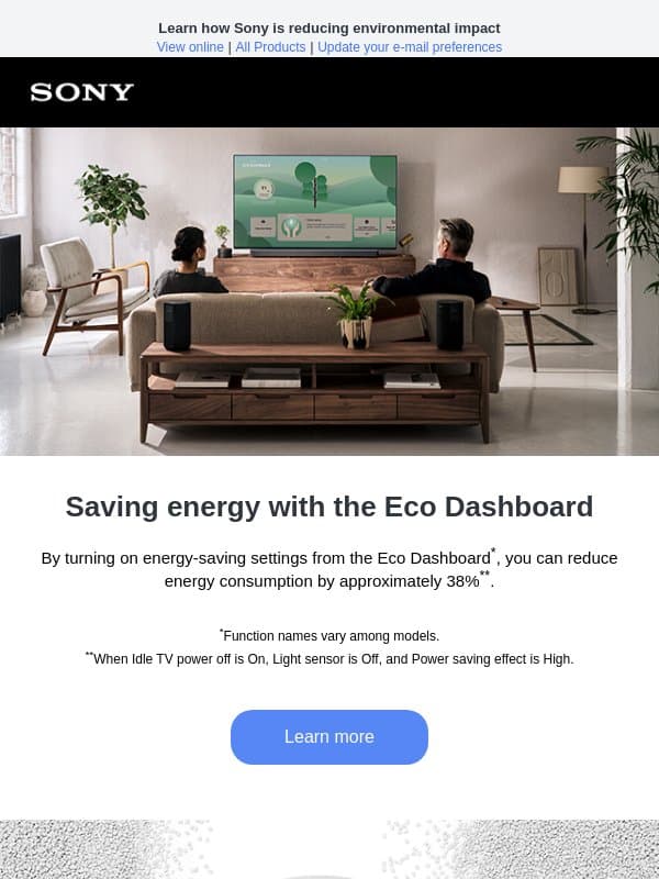 Entertainment with sustainability in mind email from Sony UK