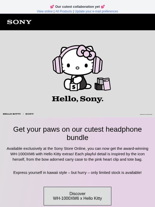 LIMITED EDITION: WH-1000XM6 x Hello Kitty email from Sony UK