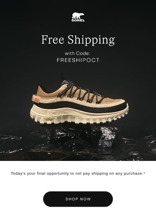 Last Chance for Free Shipping email from Sorel