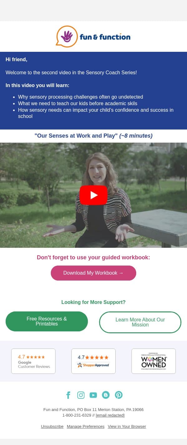 Get Ready for Video #2 - Our Senses at Work & Play email from Southpaw Enterprises screenshot