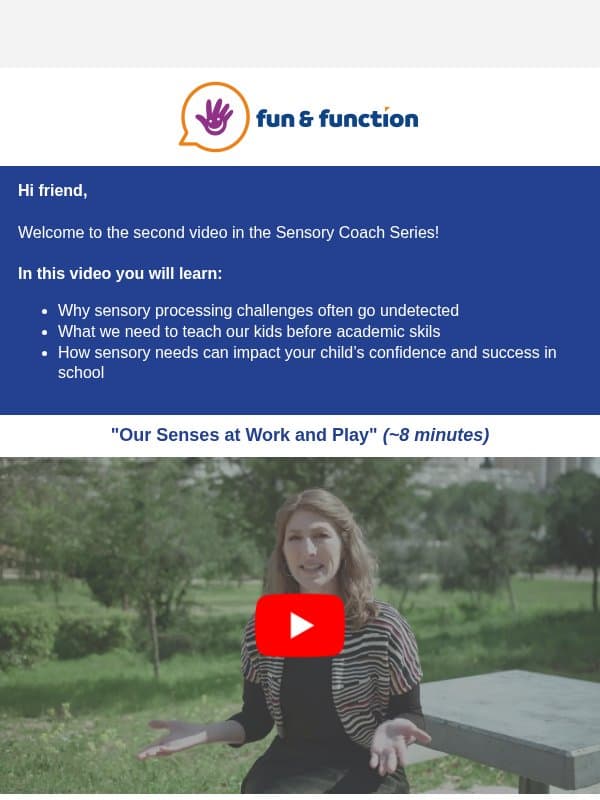 Get Ready for Video #2 - Our Senses at Work & Play email from Southpaw Enterprises