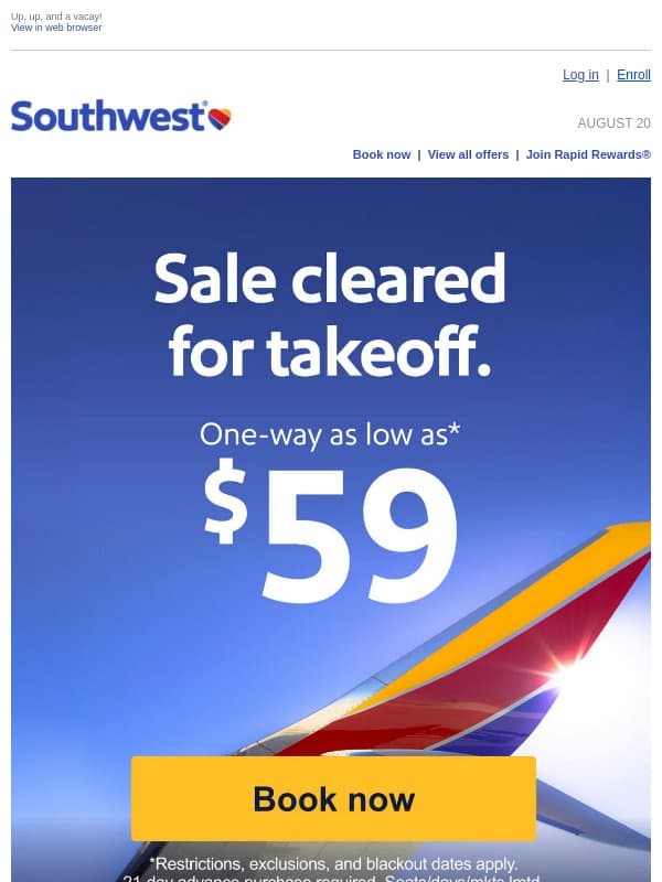 $59 sale fares are good to go.🧳 email from Southwest Airlines