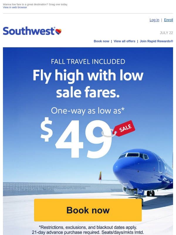 $49 sale is on! So many low fares. email from Southwest Airlines