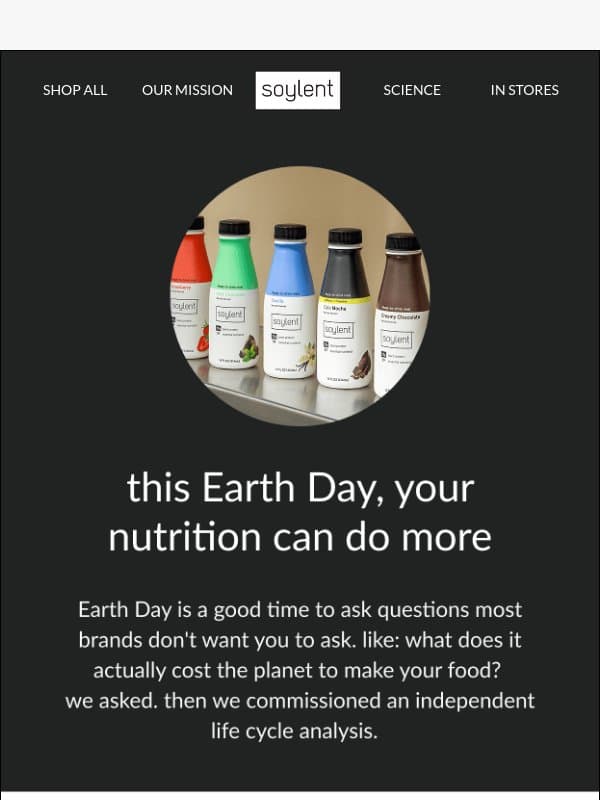 your breakfast has a carbon footprint. Soylent's is smaller. email from Soylent